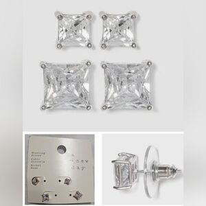 Nwt A New Day Sterling Silver Cubic Zirconia Stud Earrings Small 2 Pair